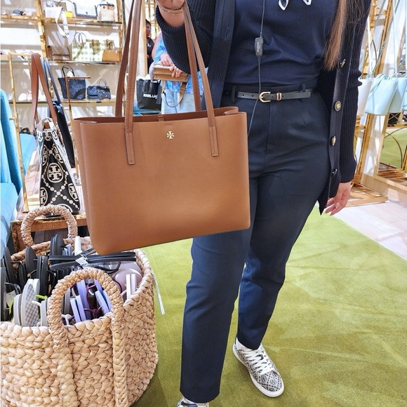 Tory Burch Tan Pebble Leather Tote with Pouch - Picture 9 of 9